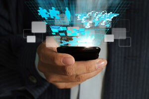 business man hand use mobile phone streaming virtual business ne business man hand use mobile phone streaming virtual business network process diagram